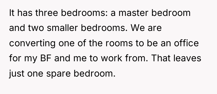 It has three bedrooms: a master bedroom and two smaller...