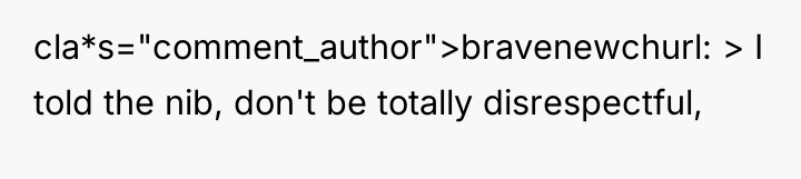 cla*s="comment_author">bravenewchurl: > I told the nib, don't be totally disrespectful,