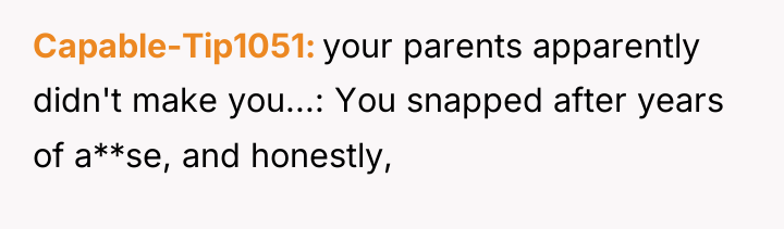 Capable-Tip1051 your parents apparently didn't make you...: You snapped after...