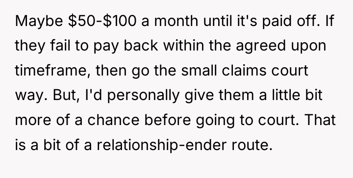 Maybe $50-$100 a month until it's paid off. If they...