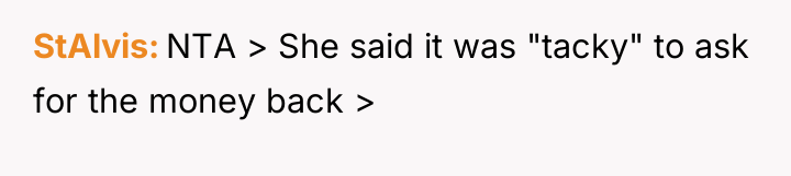 StAlvis NTA > She said it was "tacky" to ask...