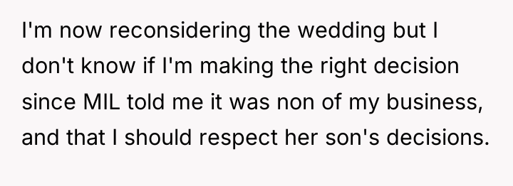 I'm now reconsidering the wedding but I don't know if...