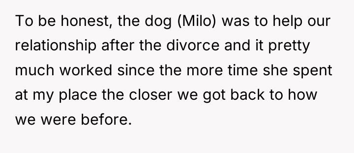To be honest, the dog (Milo) was to help our...