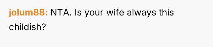 jolum88 NTA. Is your wife always this childish?