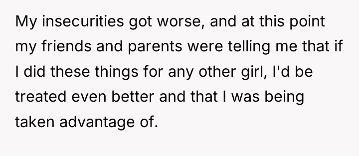 My insecurities got worse, and at this point my friends...
