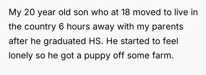My 20 year old son who at 18 moved to...