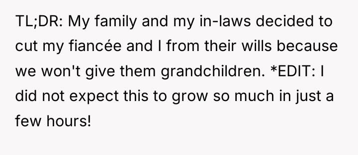 TL;DR: My family and my in-laws decided to cut my...