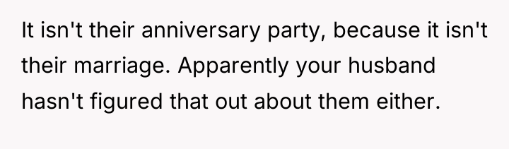 It isn't their anniversary party, because it isn't their marriage....