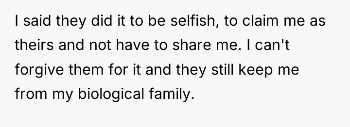 I said they did it to be selfish, to claim...