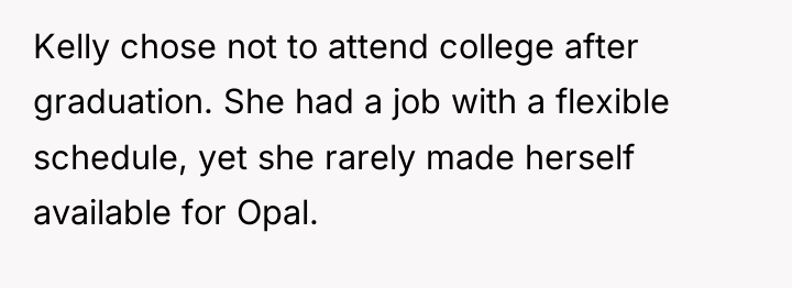 Kelly chose not to attend college after graduation. She had...