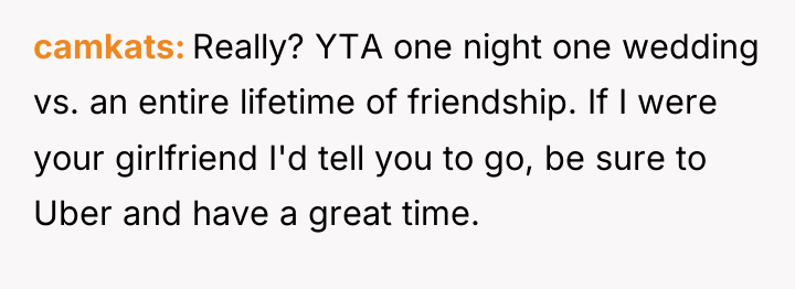 camkats Really? YTA one night one wedding vs. an entire...