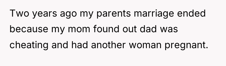 Two years ago my parents marriage ended because my mom...