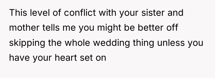 This level of conflict with your sister and mother tells...
