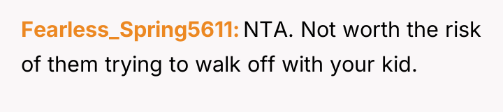 Fearless_Spring5611 NTA. Not worth the risk of them trying to...