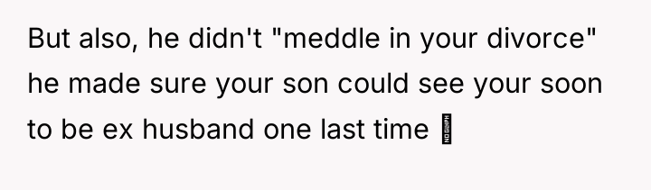 But also, he didn't "meddle in your divorce" he made...