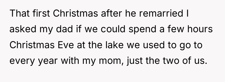 That first Christmas after he remarried I asked my dad...