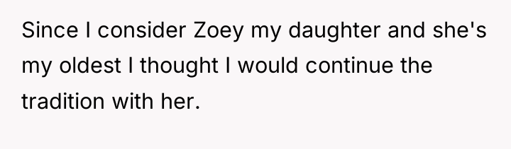 Since I consider Zoey my daughter and she's my oldest...