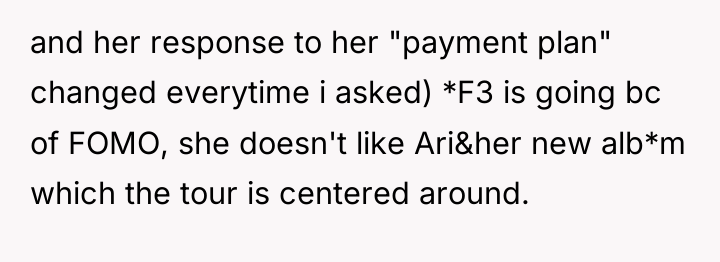 and her response to her "payment plan" changed everytime i...