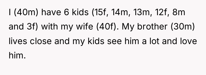 I (40m) have 6 kids (15f, 14m, 13m, 12f, 8m...