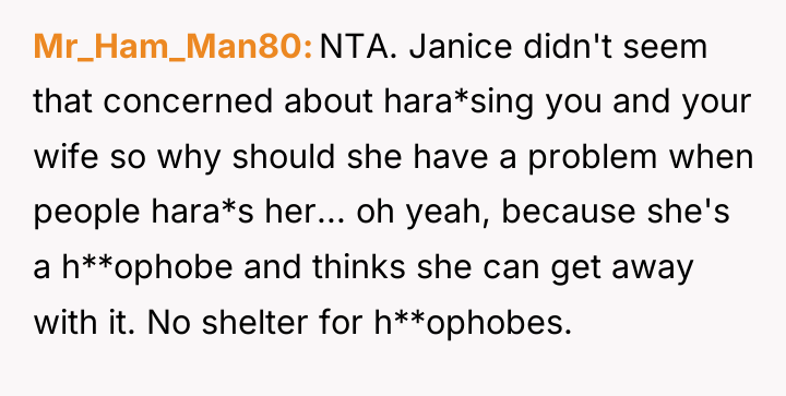 Mr_Ham_Man80 NTA. Janice didn't seem that concerned about hara*sing you...