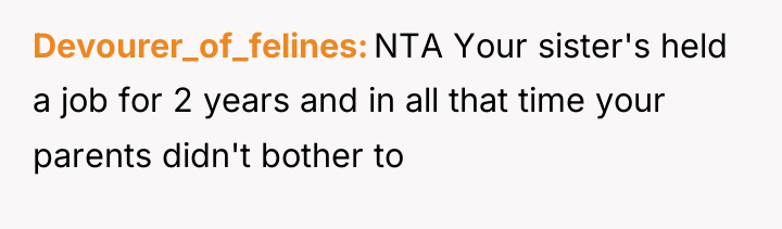 Devourer_of_felines NTA Your sister's held a job for 2 years...