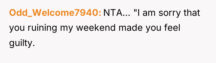 Odd_Welcome7940 NTA... "I am sorry that you ruining my weekend...