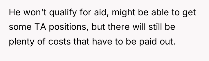 He won't qualify for aid, might be able to get...