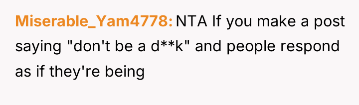 Miserable_Yam4778 NTA If you make a post saying "don't be...
