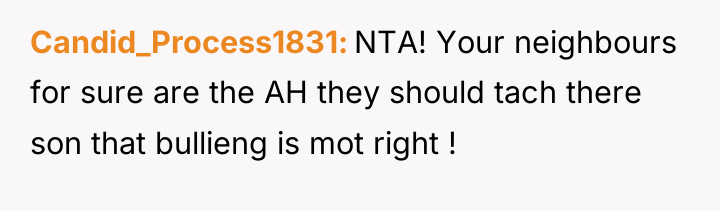 Candid_Process1831 NTA! Your neighbours for sure are the AH they...