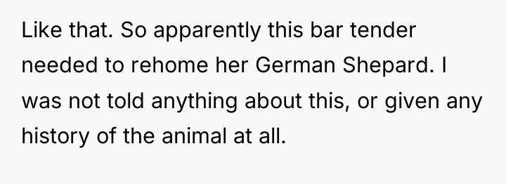 Like that. So apparently this bar tender needed to rehome...