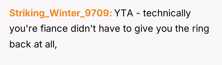 Striking_Winter_9709 YTA - technically you're fiance didn't have to give...