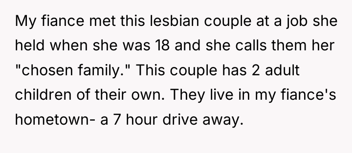 My fiance met this lesbian couple at a job she...