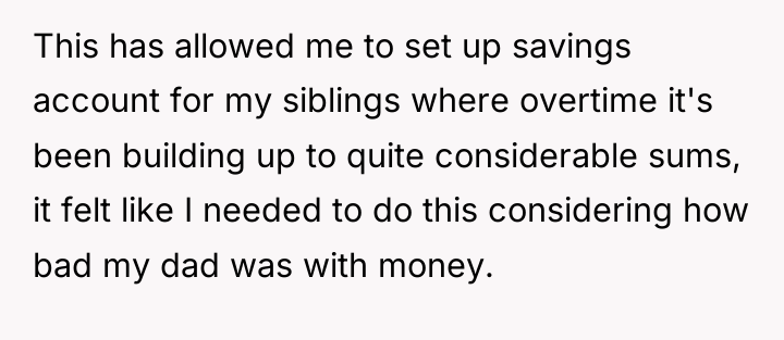 This has allowed me to set up savings account for...