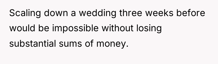 Scaling down a wedding three weeks before would be impossible...
