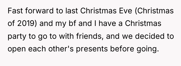 Fast forward to last Christmas Eve (Christmas of 2019) and...