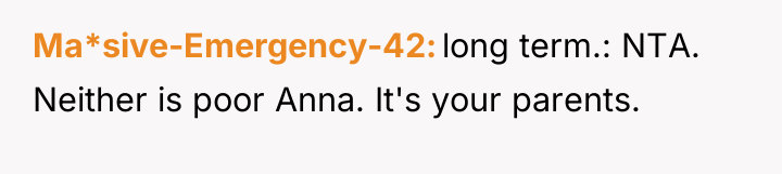 Ma*sive-Emergency-42 long term.: NTA. Neither is poor Anna. It's your...