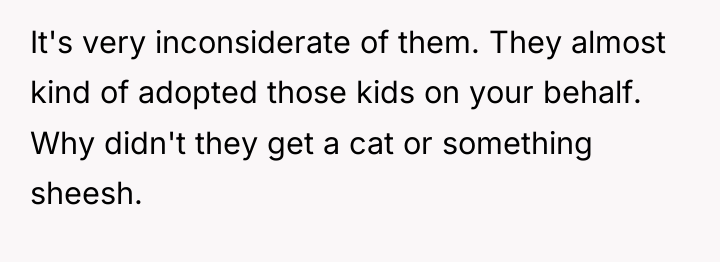 It's very inconsiderate of them. They almost kind of adopted...