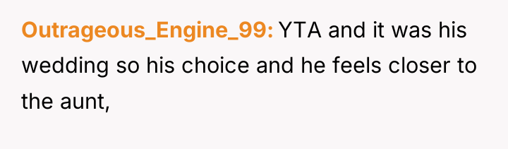 Outrageous_Engine_99 YTA and it was his wedding so his choice...