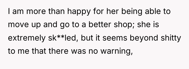 I am more than happy for her being able to...