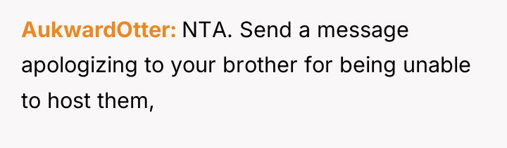 AukwardOtter NTA. Send a message apologizing to your brother for...