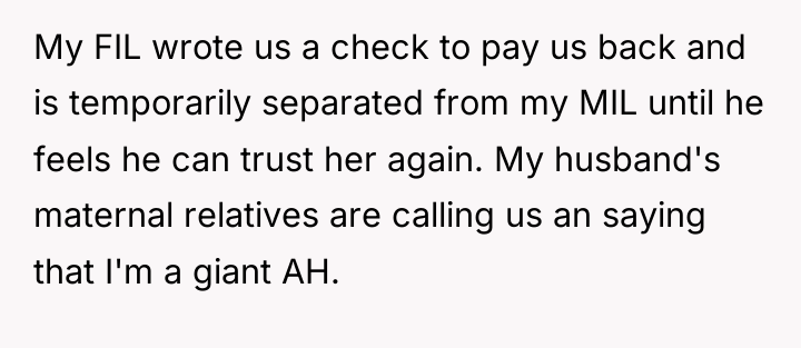My FIL wrote us a check to pay us back...