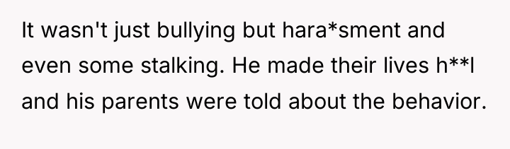 It wasn't just bullying but hara*sment and even some stalking....