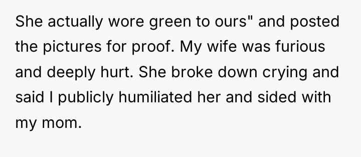 She actually wore green to ours" and posted the pictures...