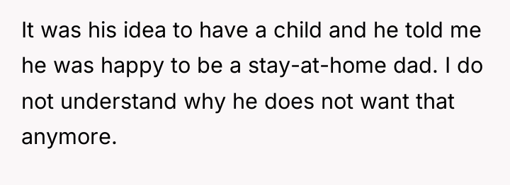It was his idea to have a child and he...