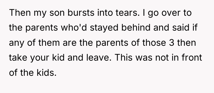 Then my son bursts into tears. I go over to...