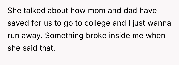 She talked about how mom and dad have saved for...