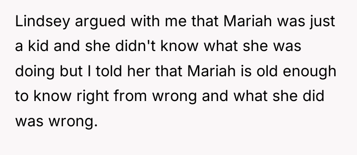Lindsey argued with me that Mariah was just a kid...