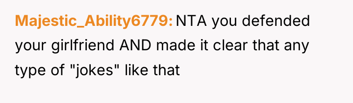 Majestic_Ability6779 NTA you defended your girlfriend AND made it clear...