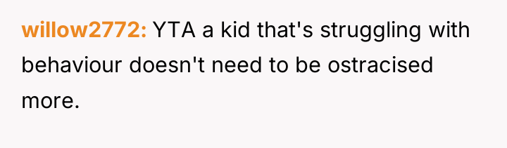 willow2772 YTA a kid that's struggling with behaviour doesn't need...