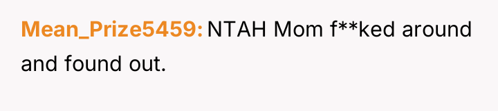 Mean_Prize5459 NTAH Mom f**ked around and found out.